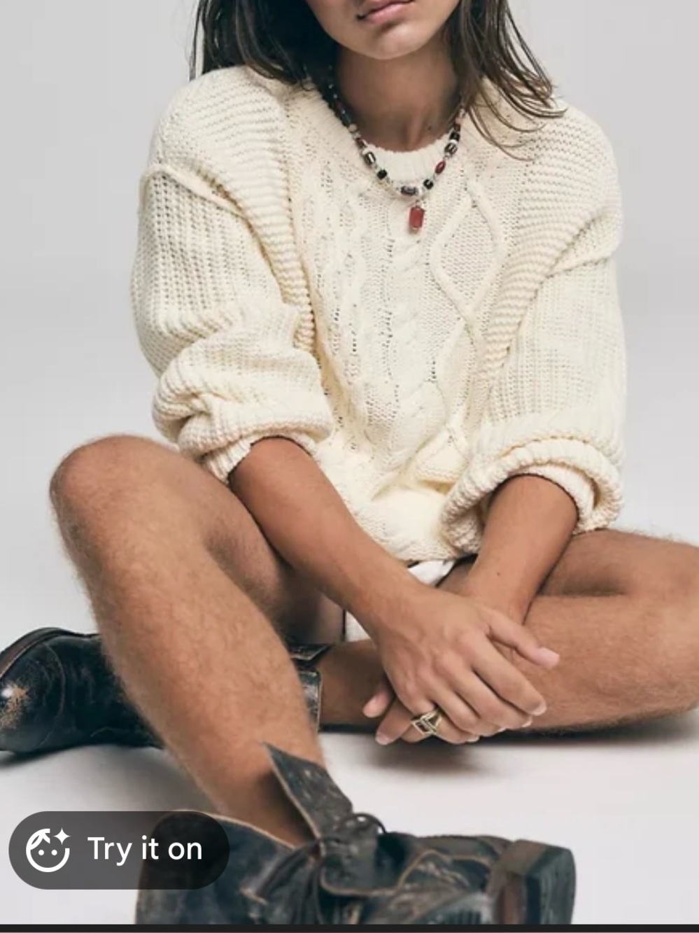 Free People Dream Cable Knit Crewneck Sweater
